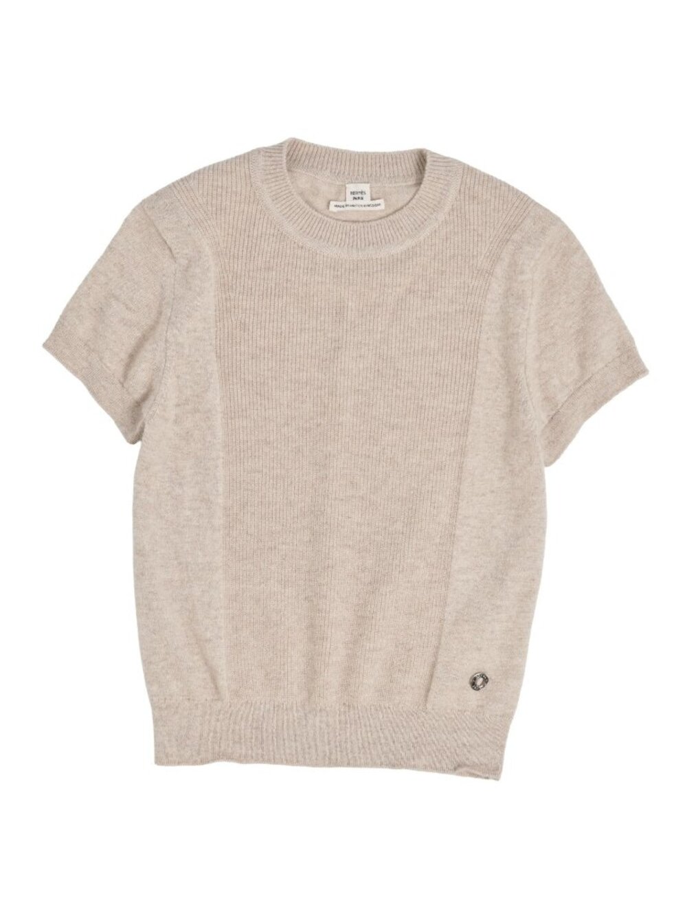 Hermes Knit Sweater Short Sleeve Top Cashmere Beige 38